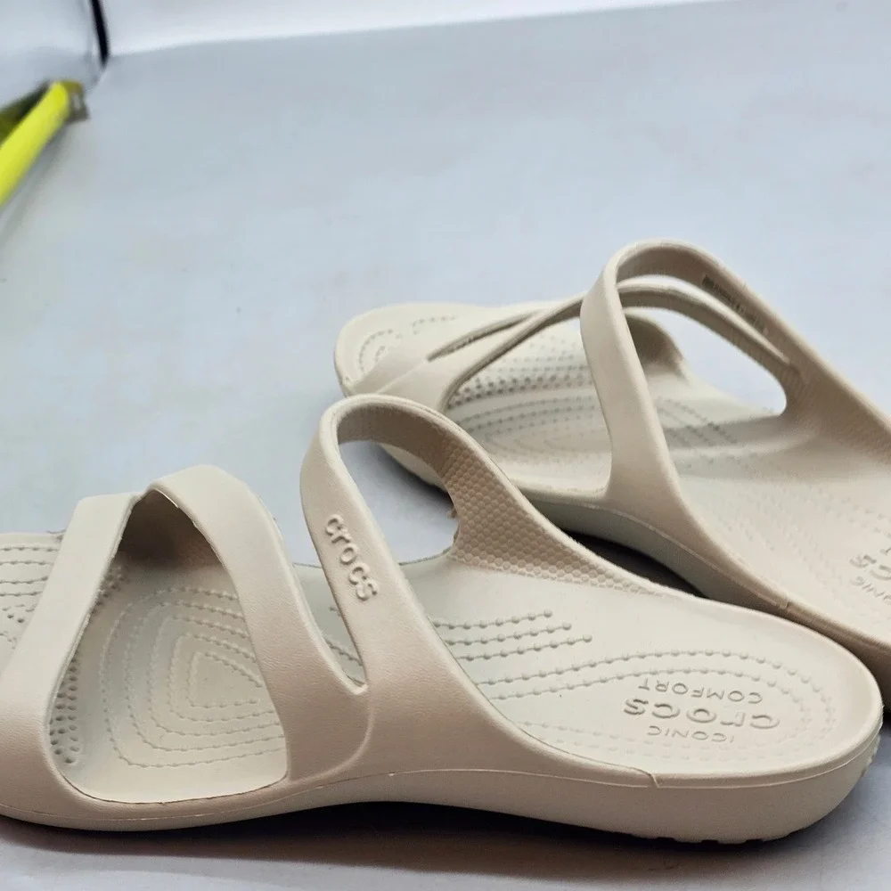 Crocs Swiftwater Sandal Womens 9 Beige Tan Strappy Slip On Comfort Slides 203998
